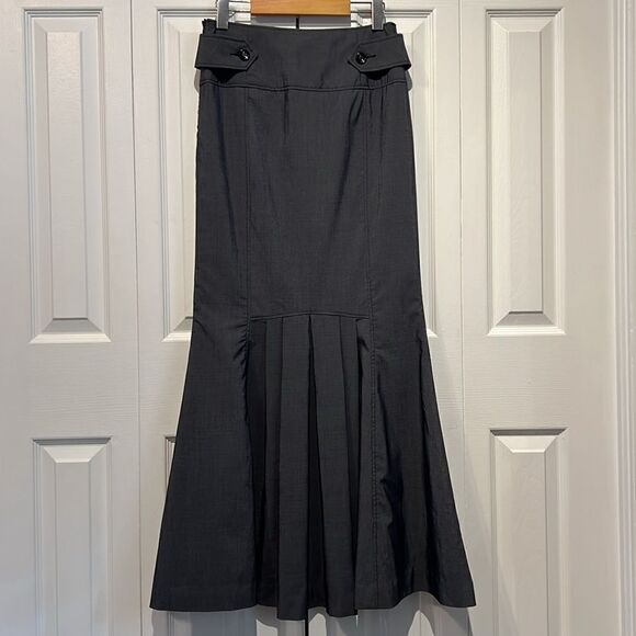 Mango Blue/Grey High Rise Mermaid Style Pleated‎ Back Maxi Skirt Size 4 - Picture 6 of 16